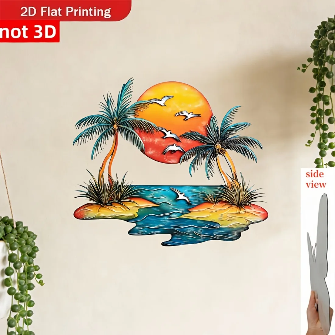 CIFBUY 1pc Beach Sunset Metal Tin Sign,20x30cm,2D Flat Print Colorful Tropical Pattern Wall Art for Garden