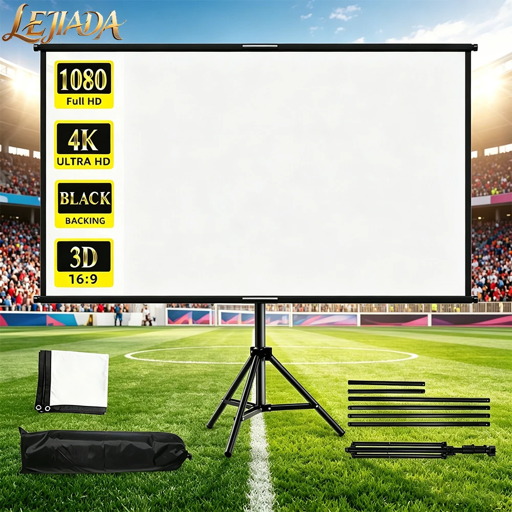 LEJIADA 16:9 Single Bracket Wall Mount 2-in-1 Projector Screen 160° Viewing Angle Indoor Outdoor Milk Silk 60/84/100/120 Inch