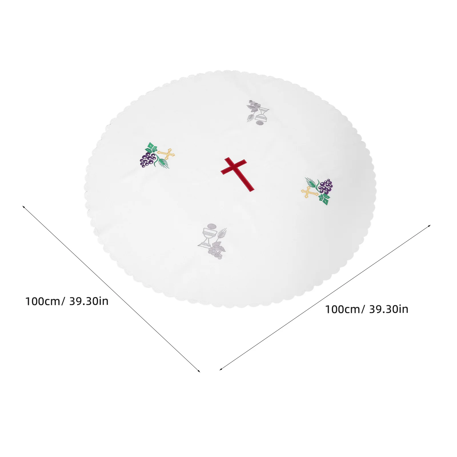 Holy Communion Table Cover White Round Polyester Church Altar Cloth Embroidered Dustproof Wrinkle Resistant For Religious