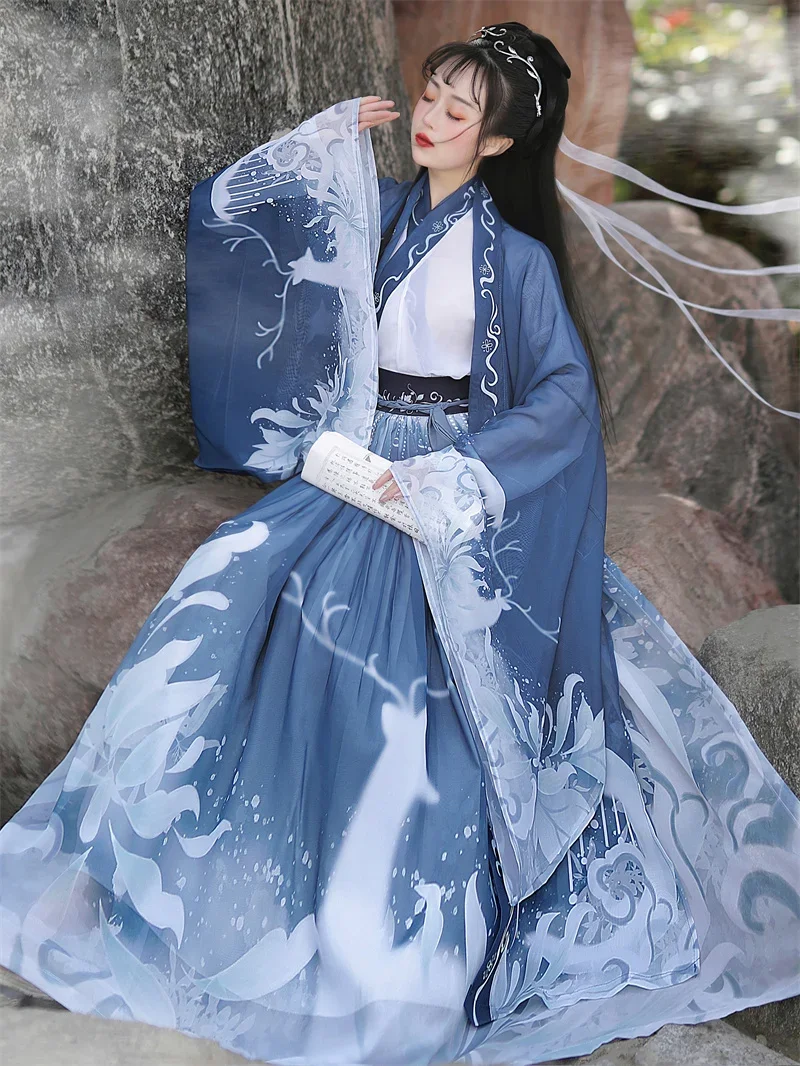 Costume Hanfu Traditionnel Chinois des Prairies pour Femme, Vêtements de brev, Robe Folklorique Dégradée, Nouvelle Collection, 3 Pièces