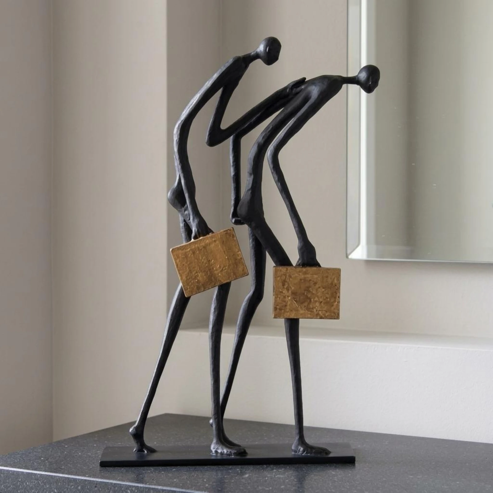 Black and Gold Desk Sculpture Rectangular Base Abstract Thinker Sculpture Statue Modern Home Decor Decorative for Living Room