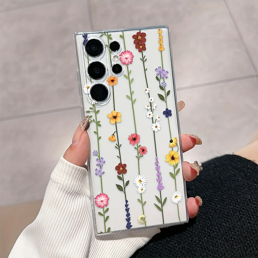 Colorful flower transparent phone case suitable for Samsung Galaxy S26 S25 S24 S23 S22 S20 FE/Ultra/Plus anti fall back cover