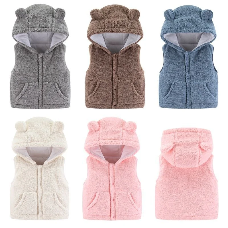 

2024 Autumn Children Warm cotton Vest Baby Waistcoat Kids Outerwear polar fleece Vest Clothing Boys Girls Hooded Jackets Vest