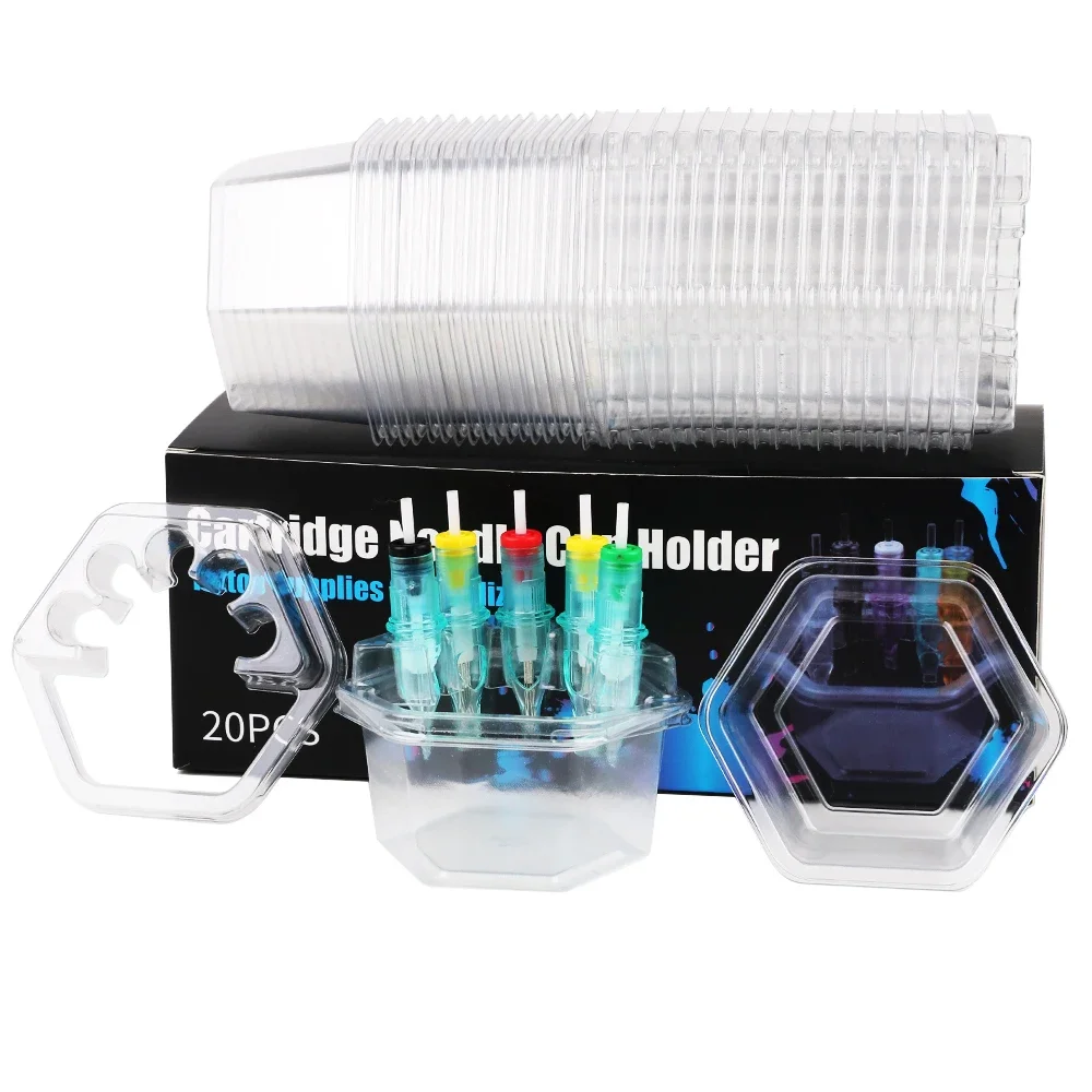 20Pcs Hexagon Disposable Tattoo Needle Cartridge Holder Plastic Ink Cleaning Cup Stand - Tattoo Cartridge Tray