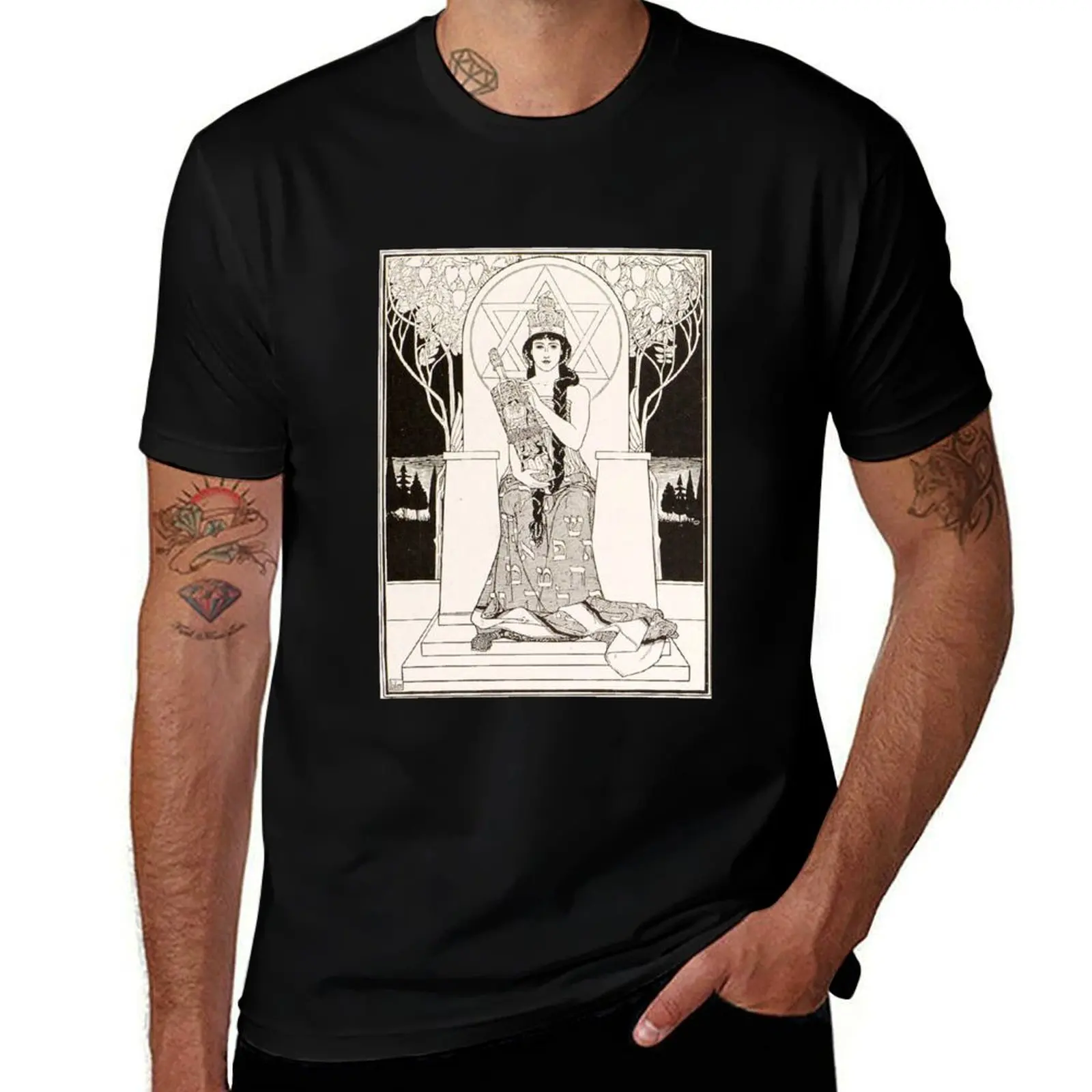 HD. The Queen of Sabbath; ,by Ephraim Moses Lilien (1900) T-Shirt blue lock blue archive plain white t shirts men