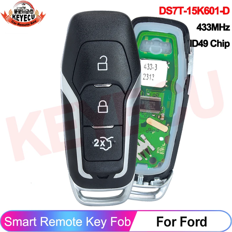 

Смарт-карта KEYECU 433 МГц с чипом ID49 для Ford Edge S-Max Galaxy Mondeo 2014 2015 2016 2017 2018 DS7T-15K601-D, 3-кнопочный ключ-пульт