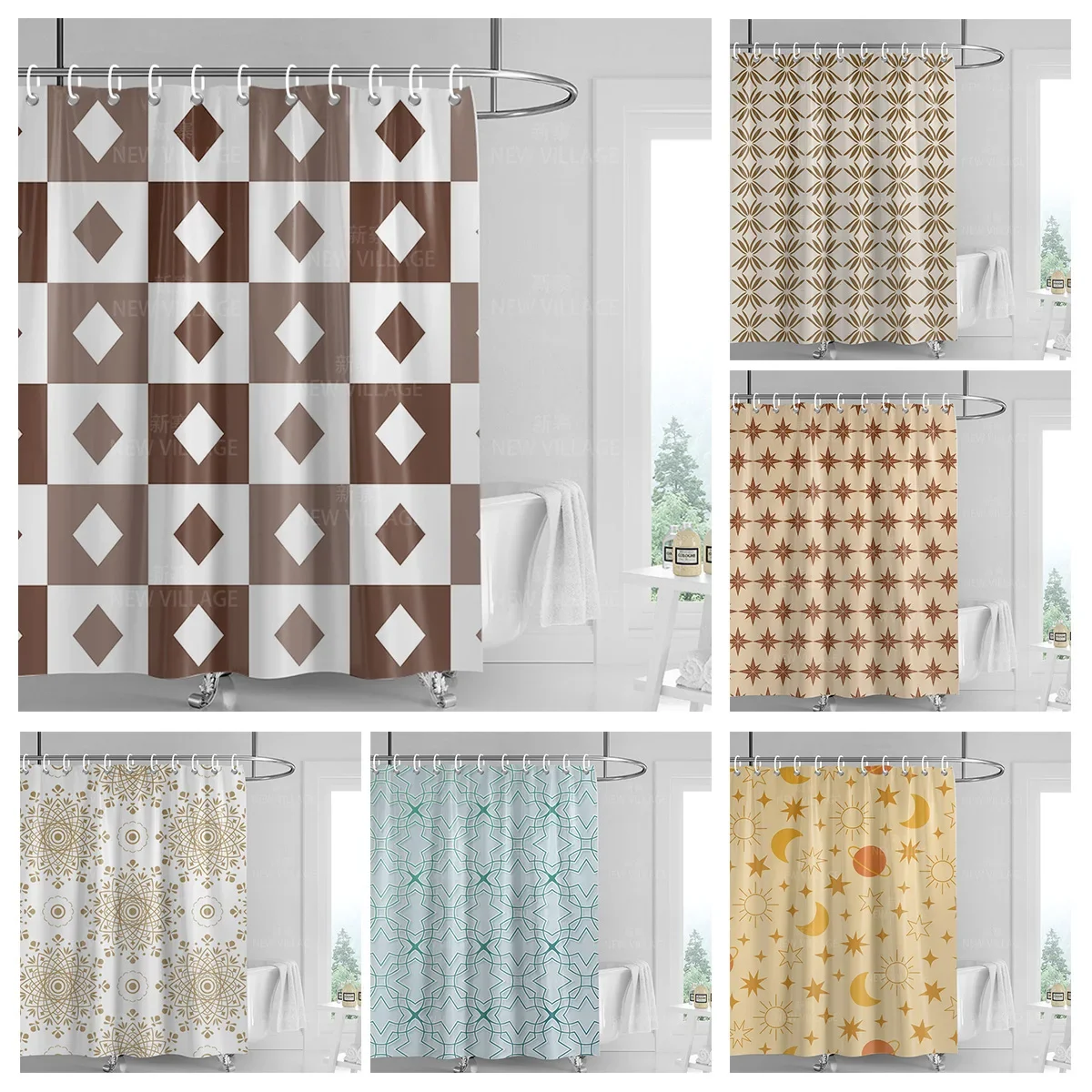 Home decoration shower curtains bathroom waterproof curtain fabric Living Room Modern Nordic Modern geometric pattern simple