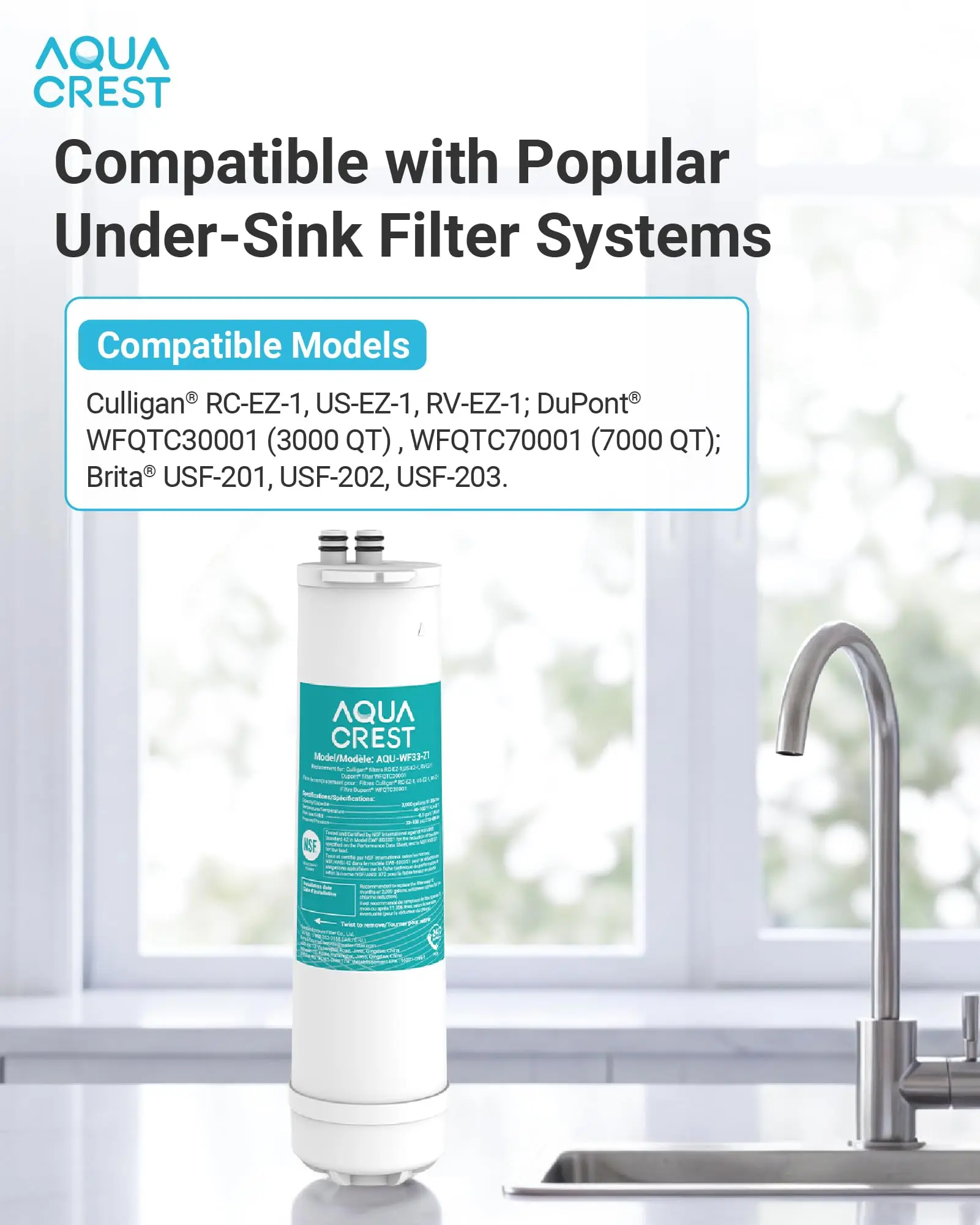 AQUA CREST RC EZ 1 Water Filter Replacement For Culligan® RC-EZ-1, 2 Pack, Compatible with DuPont® Carbon 3000QT Filter, Culligan® US-EZ-1, RV-EZ-1, Brita® USF-201, USF-202, 3K Gallons