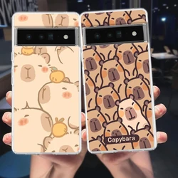 Cartoon Animal Capybara Couple Paired Phone Case For Google Pixel 9 8 7 6 Pro XL 8A 7A 6A 5 4 5A 4A 3A XL 5G Clear TPU Cover
