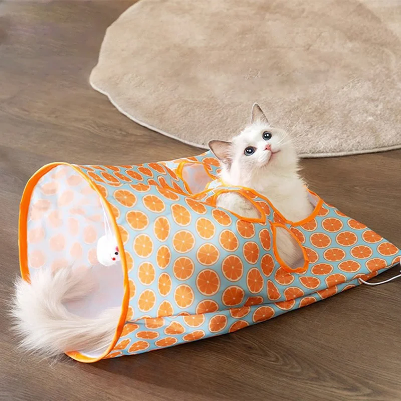 ﻿Foldable Cat Tunnel Interactive Toy  Drill Bag Cat Tunnel Rolling Mouse with Noise Paper Cat Drill Hole Cat Interactive Play