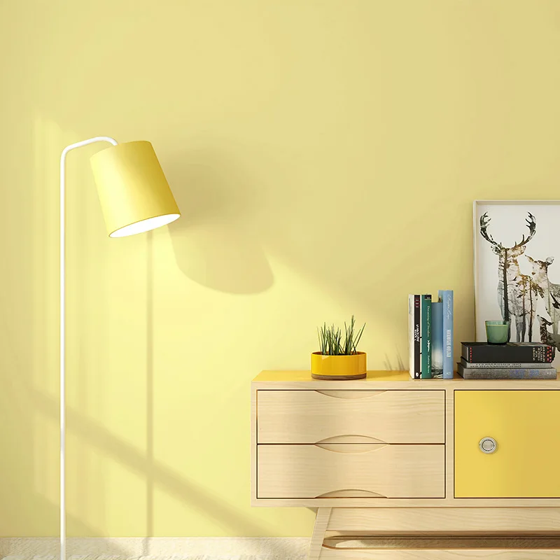 Warm Yellow Plain Color Wallpaper Background Nordic Style Non Self Adhesive Wall Paper for Bedroom and Dining Room