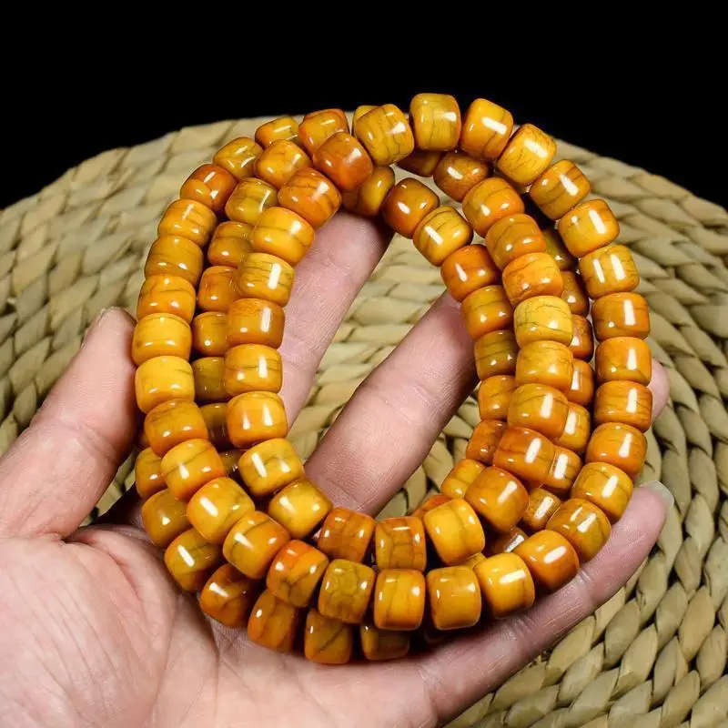 Tibetan- yak prayer , 108 old-style barrel beads, spiritual bone bracelet, hand-held cultural item