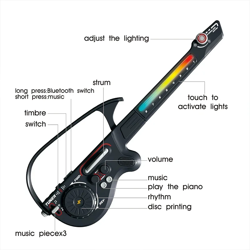 Kids Stringless Electric Guitar Toy, Foldable Musical Instrument, Educational Gift for Boys Girls