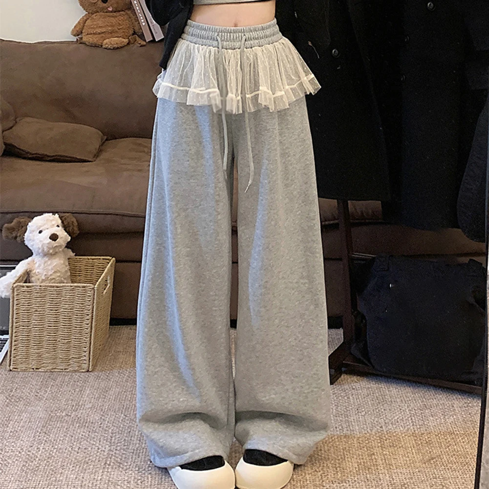 

High Waist Casual Lace Patchwork Trousers Everyday Casual Brand New Condition Cuffs Design Elastic Microelasticity