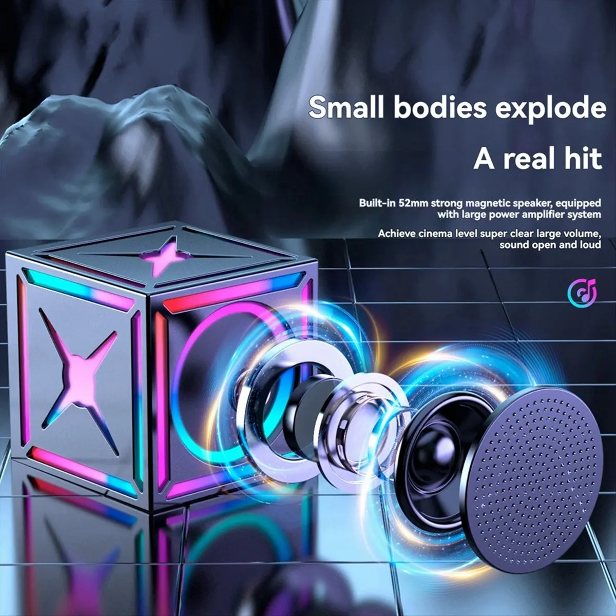 AABFK Wireless Mini Outdoor Speaker with RGB Colorful Light Woofer Stereo Portable Subwoofer Atmosphere BT Sound Box Pink