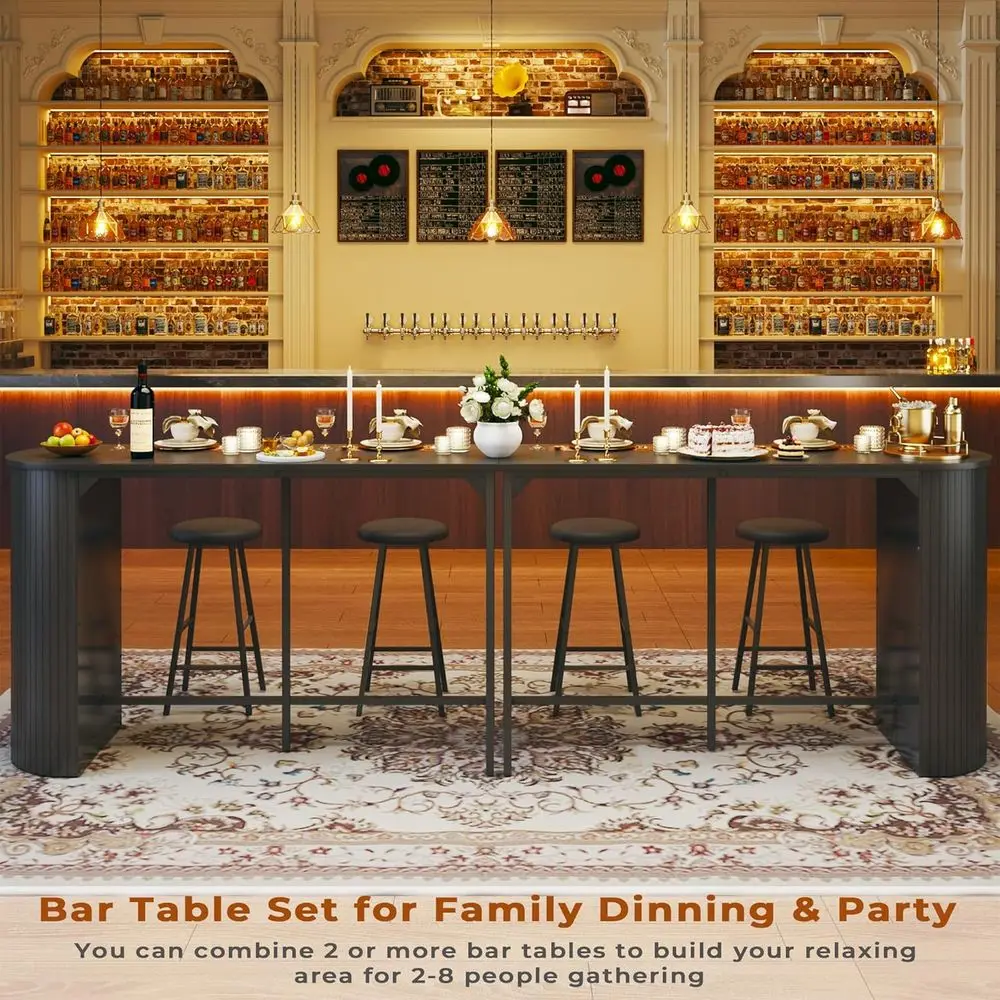55'' Long Bar Table with 2 Stools, 3 Piece Counter Height Dining Set, Space Saving Kitchen Table or Bar, Dining Room, Kitchen, B
