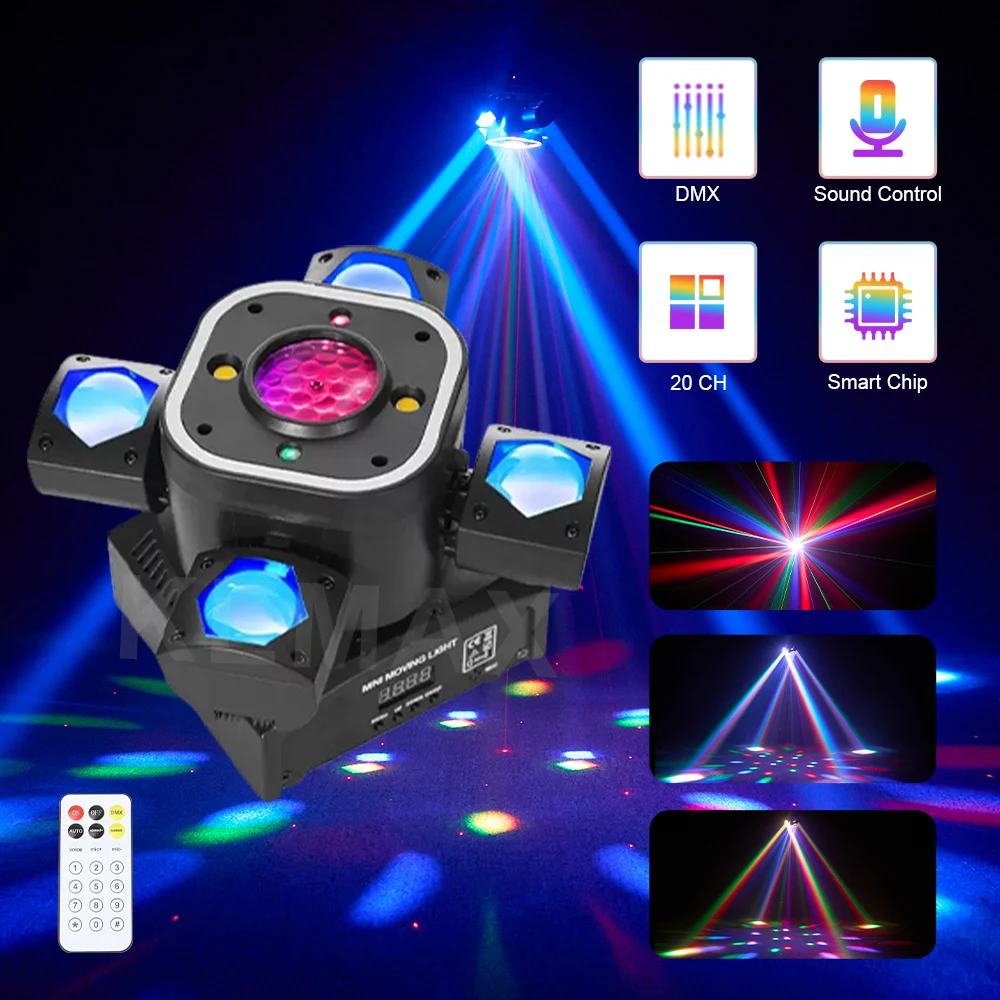 

4 Arm Moving Head LED Disco Lights 80W Remote Control Beam DJ Party Light DMX Stage lighting for Wedding Nightclub Bar