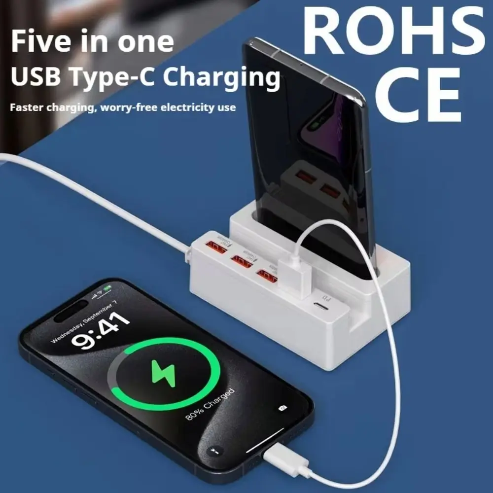 

New 5 in 1 USB Adapters Docking Station with Speaker Fast Charging Phone Holder USB Type C Charging Socket