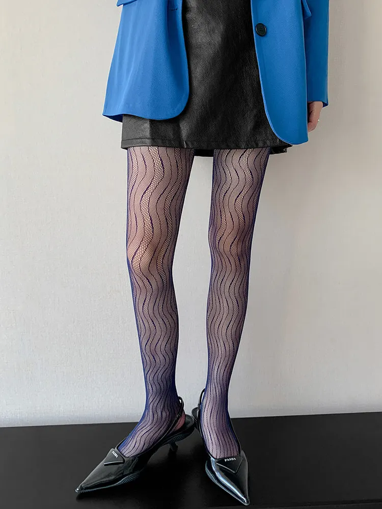 Women Wave Pattern Sheer Tights Y2K High Waist Full Length Footed Pantyhose Textured Stockings for Party Streetwear Outfits 2026