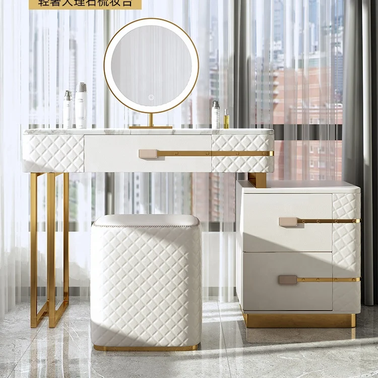 

modern bedroom furniture White leather dressers MDF cabinet with mirror and stool dressing table for home hotel