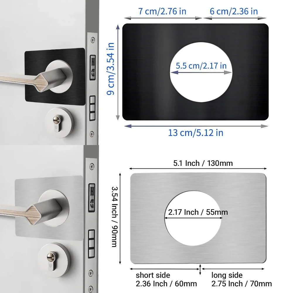 2pcs Door Lock Repair Plate Set, Stainless Steel Door Reinforcement& Fixing Cover, Door Knob Lever Deadbolt Filler Backplate