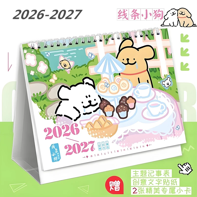 

Line Puppy Maltese 2026-2027 Double Year Calendar Anime Cartoon Dog Desk Calendars Perfect for Home Office Gift