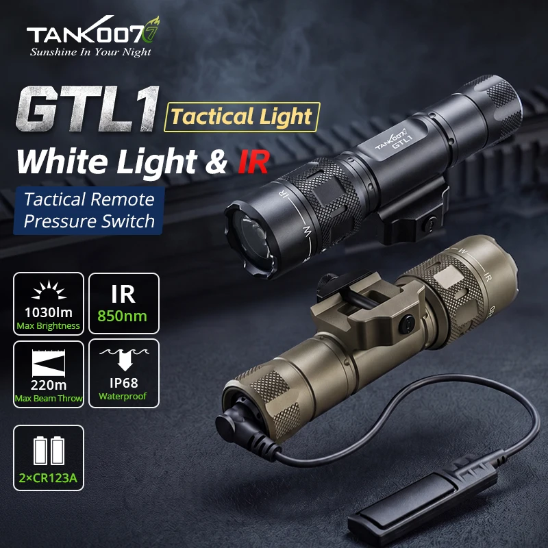 ANK007 GTL1 White/IR Tactical Rail-Mounted Light with Remote Pressure Switch (MIL-STD-1913 Compatible)
