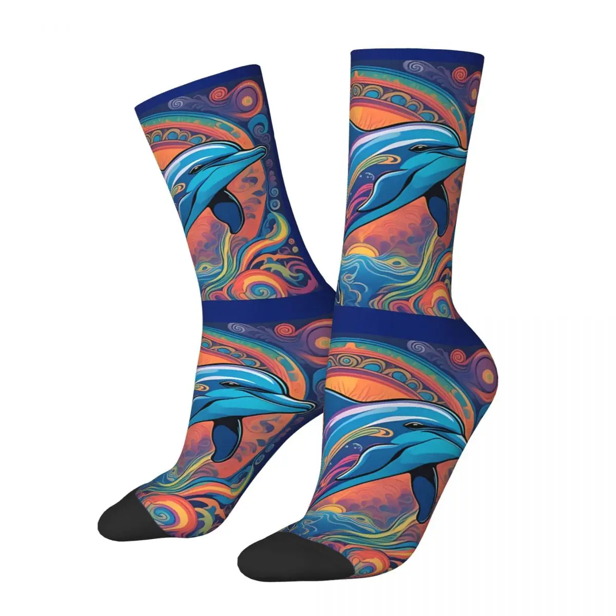 Psychedelic Dolphin Sock Printed Man Polyester