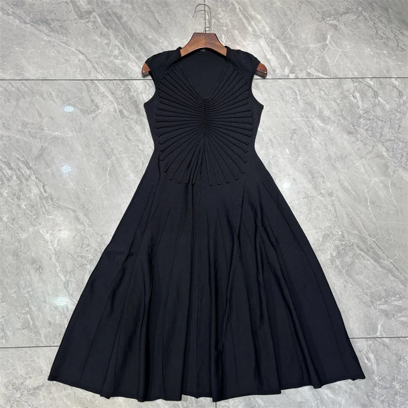 

Women's dress 2026 Spring new elastic knitted slim fit long dresses three-dimensional pleated sleeveless dress y2k party dresses