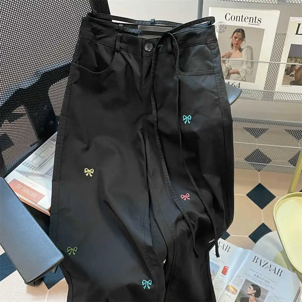 سراويل نسائية فضفاضة مخططة عتيقة Y2k سراويل طويلة Harajuku جمالية كبيرة الحجم عالية الخصر سراويل مستقيمة 2000s ملابس عصرية