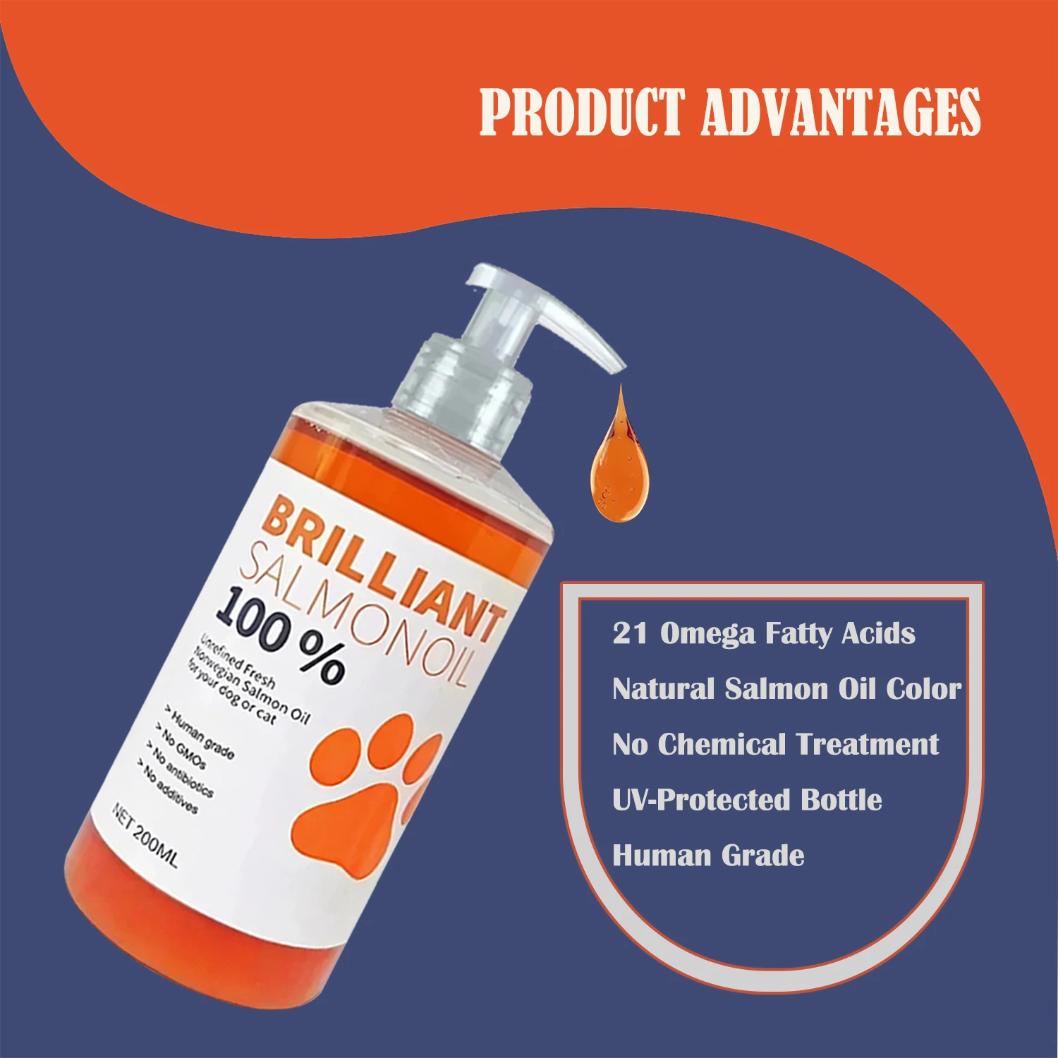 8 fl oz 200ML PET SALMON OIL Natural No Chemical Treatment 21 Omega Fatty Acids Nutritional Supplements for Dogs and Cats