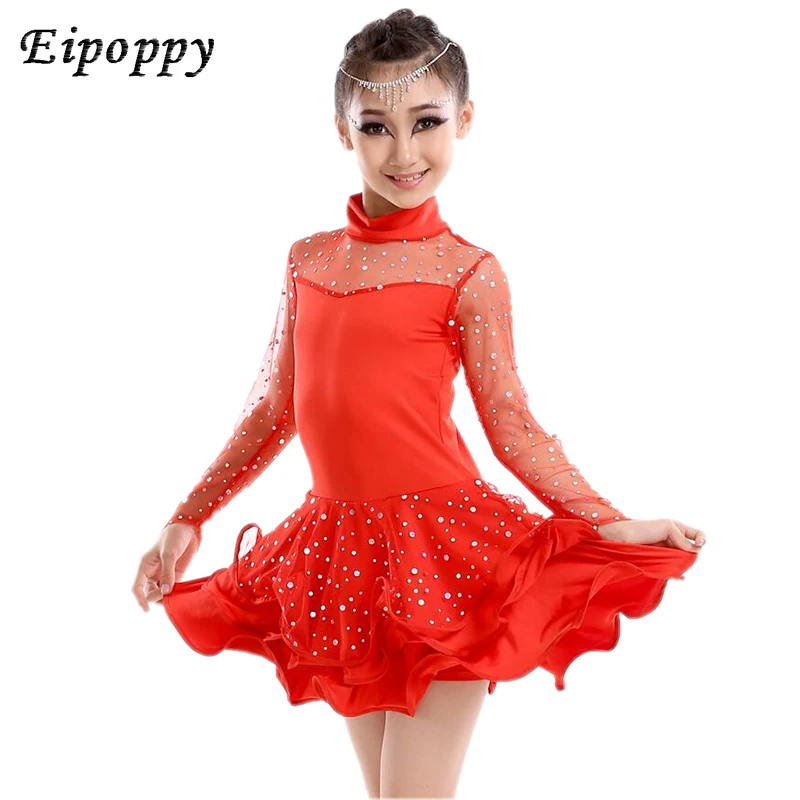 تنورة رقص لاتينية للأطفال ، نصف كم ، بدلة سباق ، أزياء أداء ، فتاة