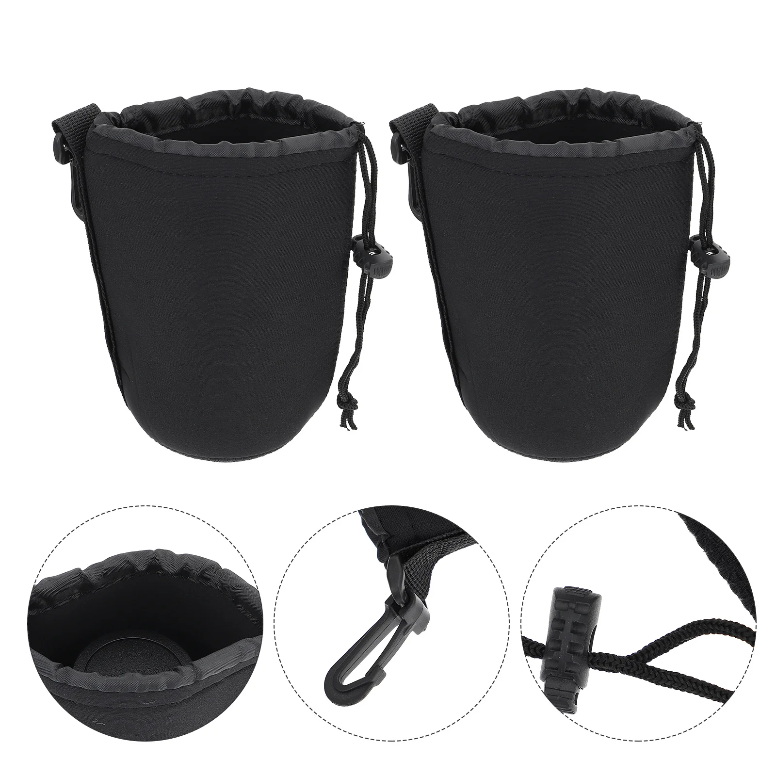 

2Pcs Flexible Neoprene Lens Case Pouch Shockproof Insulated Drawstring Design for Dslr Camera Lens Storage Protection Universal
