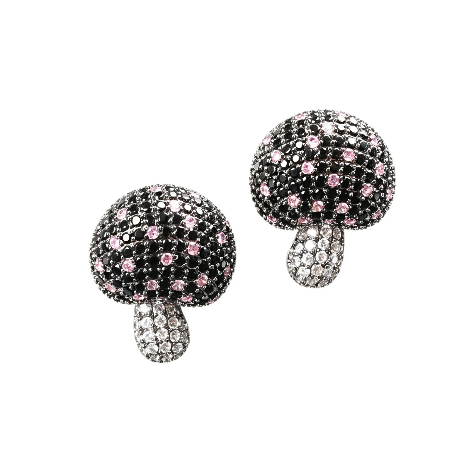 Vintage Hollow Mushroom Earrings for Women, Copper Inlaid Zircon Light Heavy 3D Stereo High-end Mushroom Stud Earrings