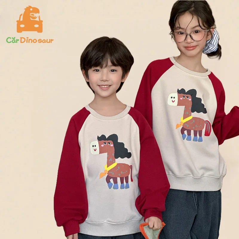 1-12 años niña niño hermano hermana S-3XL mamá papá familia trajes a juego 2025 otoño primavera caballo patrón Patchwork sudadera