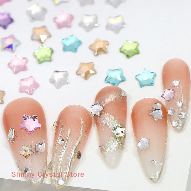 

50 Pcs Star 4/6MM Glittering Flat Back Acrylic Crystals Mini Nail Art Rhinestones Color 3D DIY Manicure Decorations Diamond