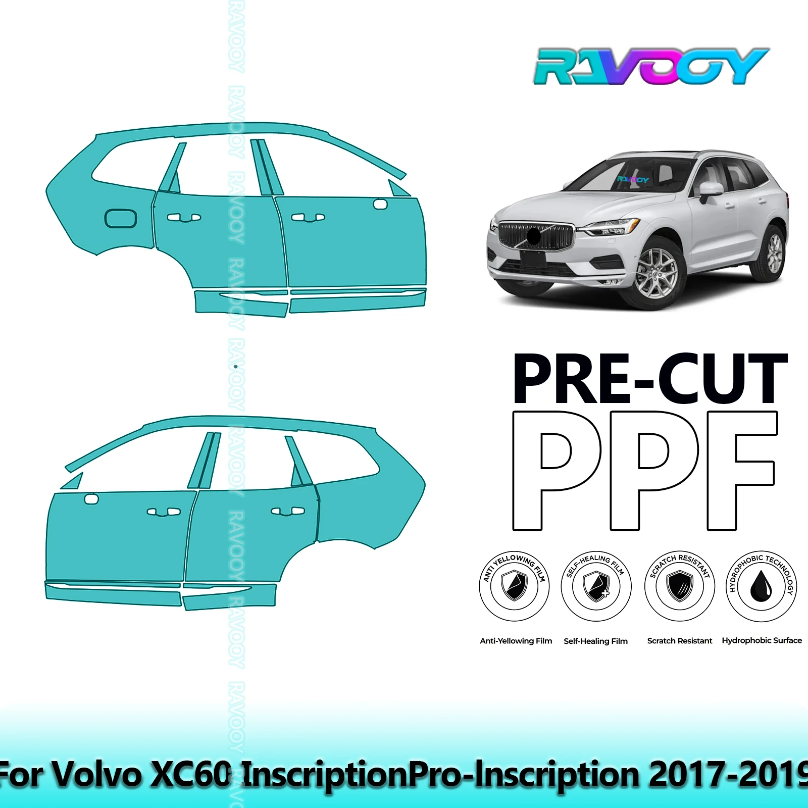 

For Volvo XC60 InscriptionPro-lnscription 2017-2019 8.5mil Pre-Cut PPF Door & A/B Pillar Kit TPU Paint Protection Film Set