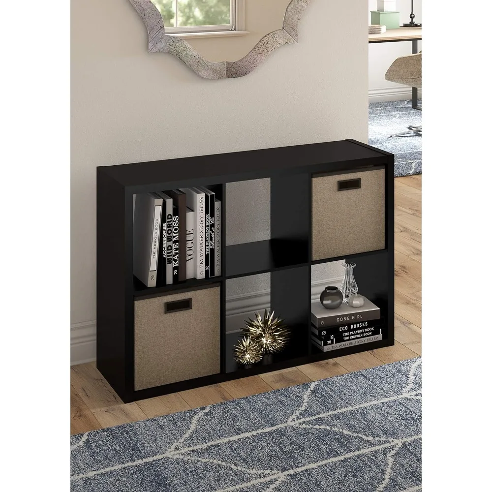 6 Cube Storage Shelf Organizer Bookshelf with Open Back, Vertical or Horizontal, Easy Assembly, Wood, Black Finish