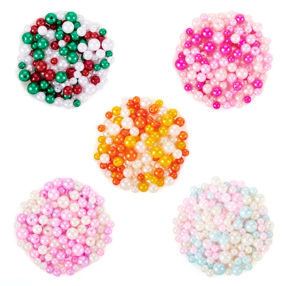 

6-10mm Imitation Pearl Plastic Beads Round Mix Color ABS Plastic Loose Bead for DIY Bracelet Necklace Jewelry Making 150g/set
