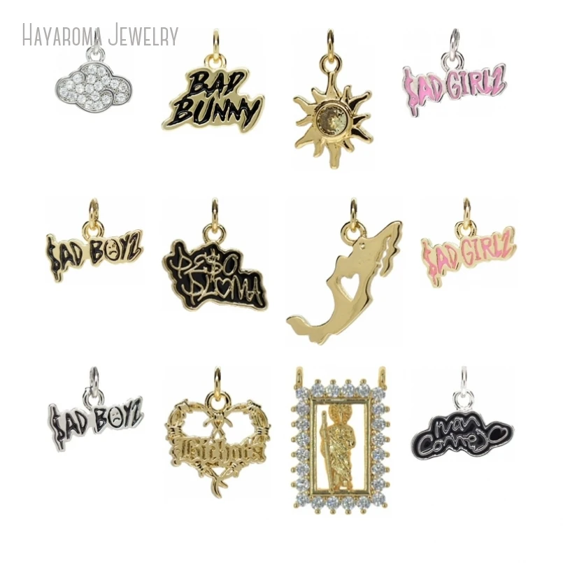 30Pcs Pendant Copper Jewelry Black Metal Alphabet Letter Wholesale Charms