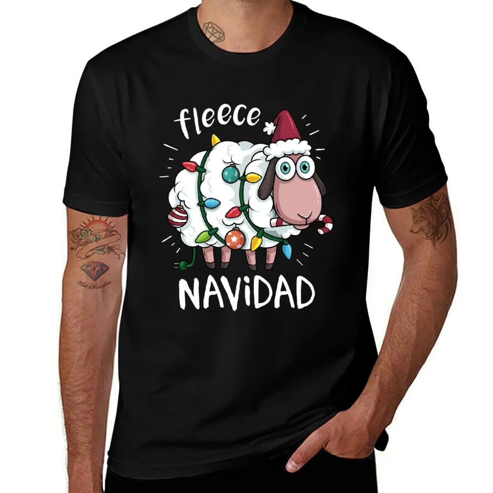 Feliz Navidad Sheep Fleece Funny Christmas Lights T-Shirt t shirts for man slim fit T-Shirt
