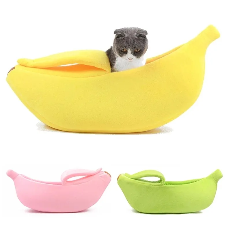 

Manufacturer Wholesale Custom logo Eco-Friendly Cute Warm Banana Shape Dog Cat Pet Beds House