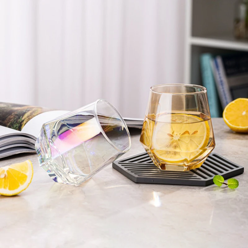 300ml Hexagonal Edge Wine Glasses Transparent Cocktail Glass Party Bar Club Banquet Drinking Ware Champagne Lemon Water Cup
