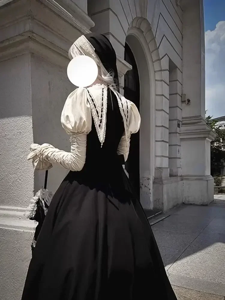 Black Long Evening Dress for Women Dark Gothic Nun Lolita Dress Bubble Sleeve Gorgeous and Elegant Black Long Evening Dress for Women Dark Gothic Nun Lolita Dress Bubble Sleeve Gorgeous and Elegant