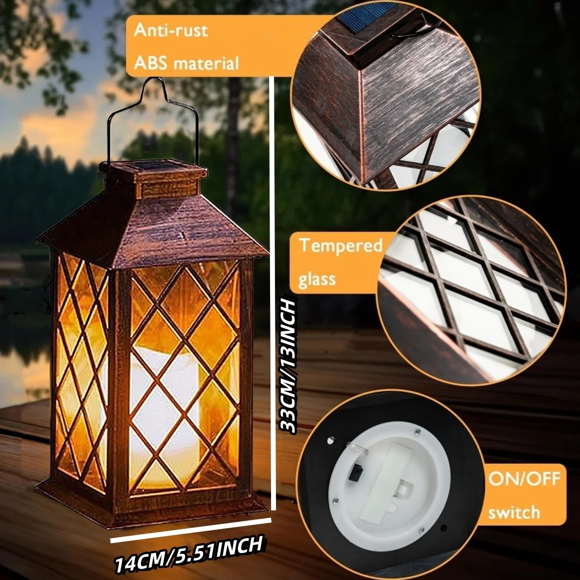 1PC Solar Lantern Outdoor, Waterproof LED Candle Lamp for Garden/Pathway Decor, Warm White Decorative Lighting
