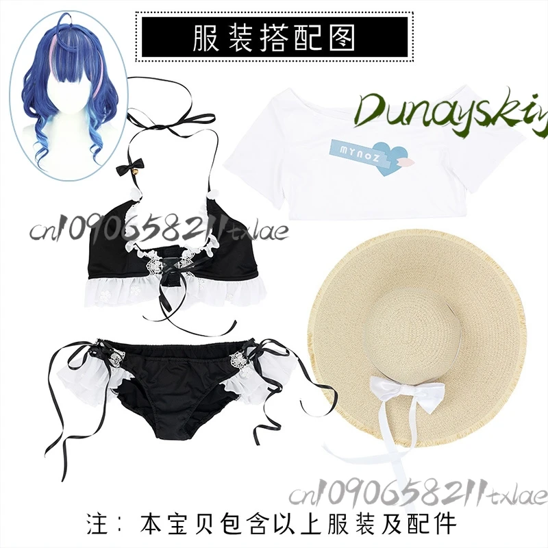 VTuber Amane Tama Amiya ملابس السباحة التأثيرية مجموعة ملابس السباحة شعر مستعار أنيمي لعبة الزي لصيف الشاطئ وحفلات الهالوين