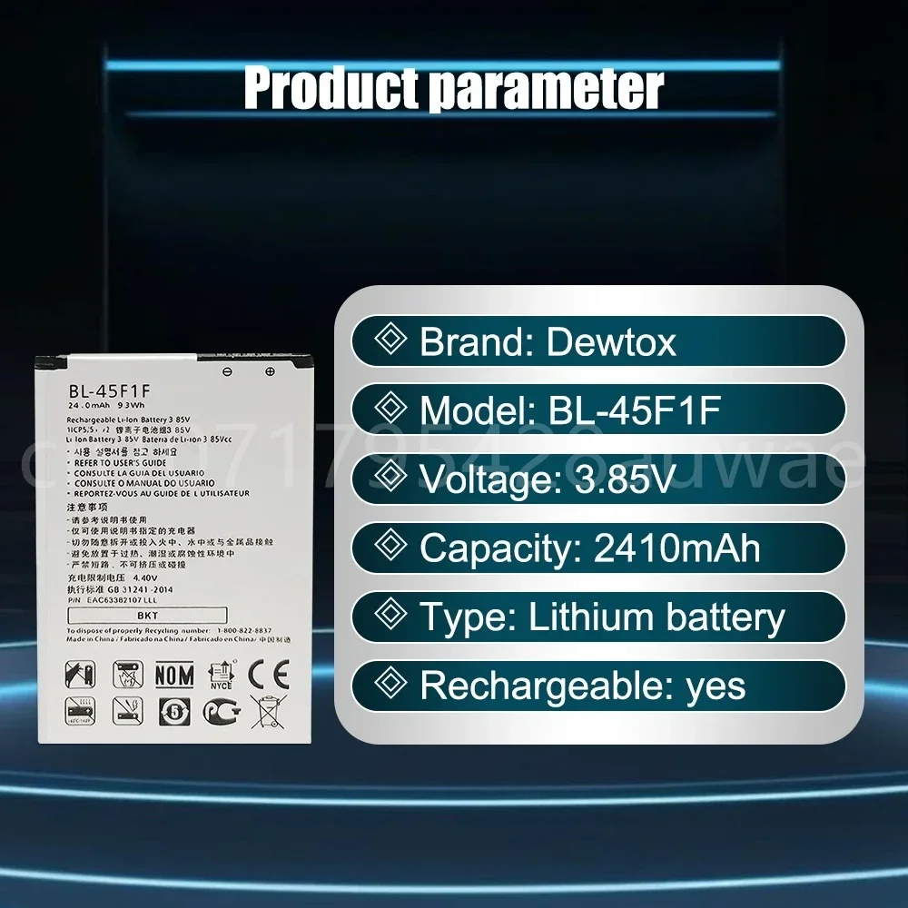 BL-45F1F Battery for LG K8 K4 K3 M160 LG Aristo MS210 2410mAh X230K M160 X240K LV3 (2017 Version K8) BL 45F1F