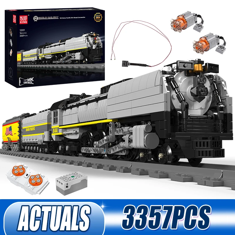 Mould King 12031 Technical Car Building Block Remote Control Union Pacific 844 Steam Locomotive Model Assembly Train Brick Toys