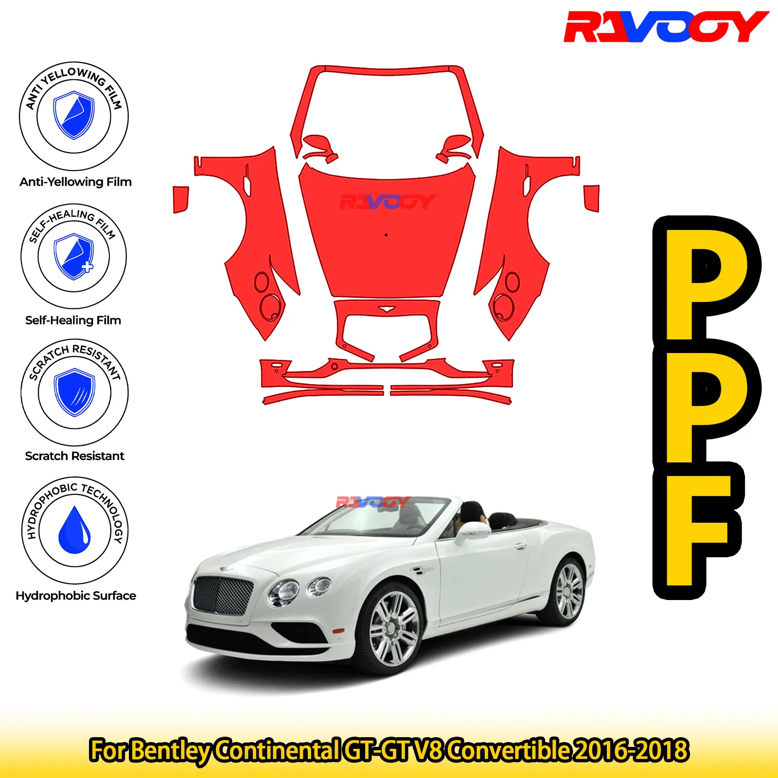 

Для Bentley Continental GT-GT V8 Convertible 2016-2018 глянцевый матовый черный предварительно вырезанный передний комплект PPF защитная пленка для краски