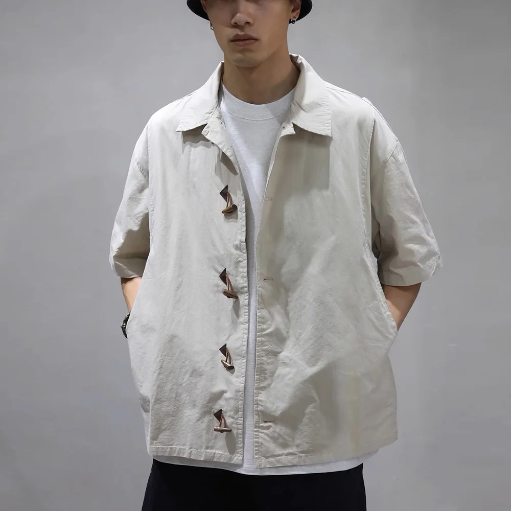 Men Summer Horn Button Loose Casual Vintage Short Sleeve Shirt Man Harajuku Streetwear Chinese Retro Oversized Shirts Blouses